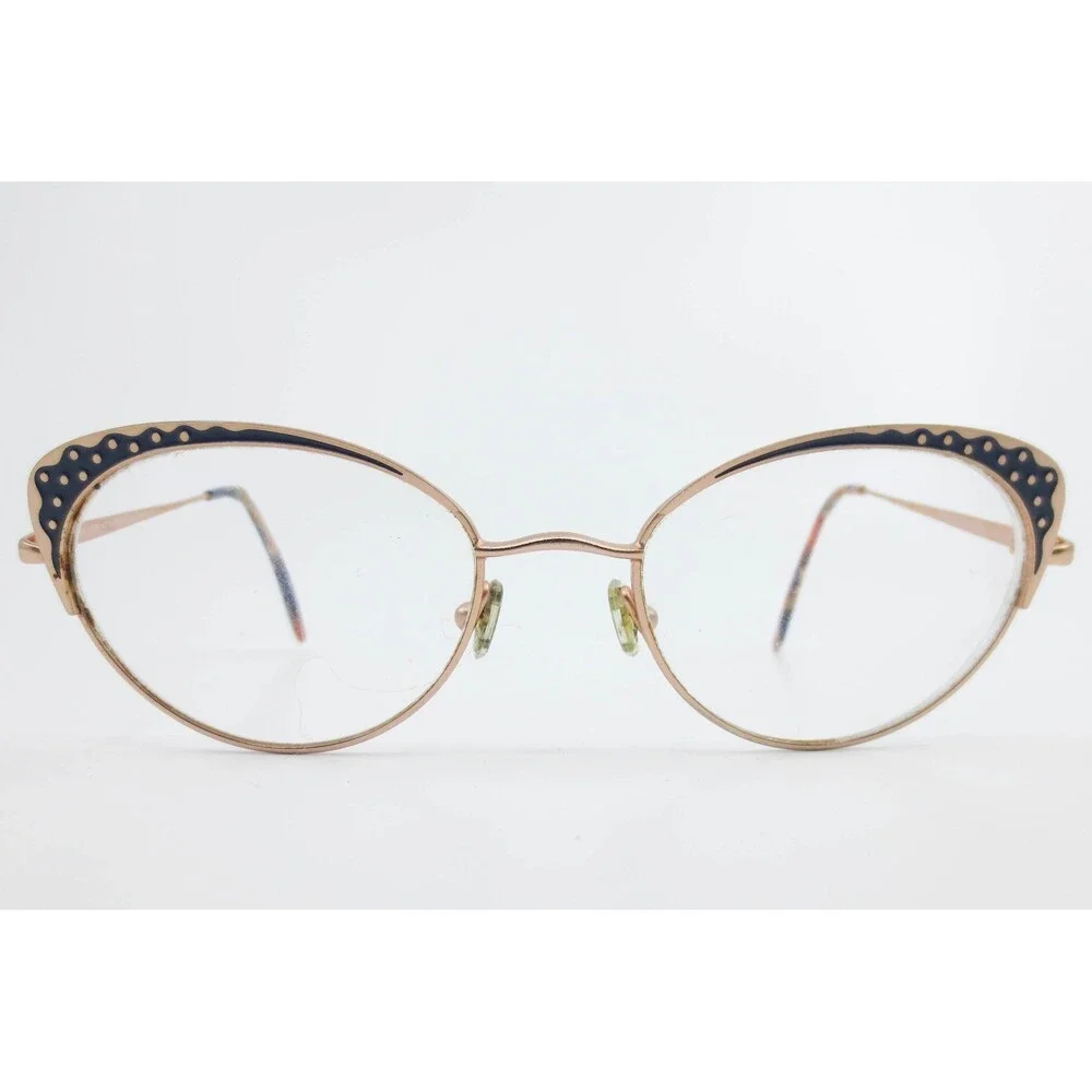 Jean Lafont Paris Dahlia 035 Rose Gold Navy Polka Dot Cat Eye Eyeglasses France
